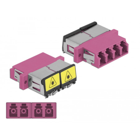 Delock LWL Kupplung mit Laserschutzklappe LC Quad Buchse zu LC Quad Buchse Multimode violett