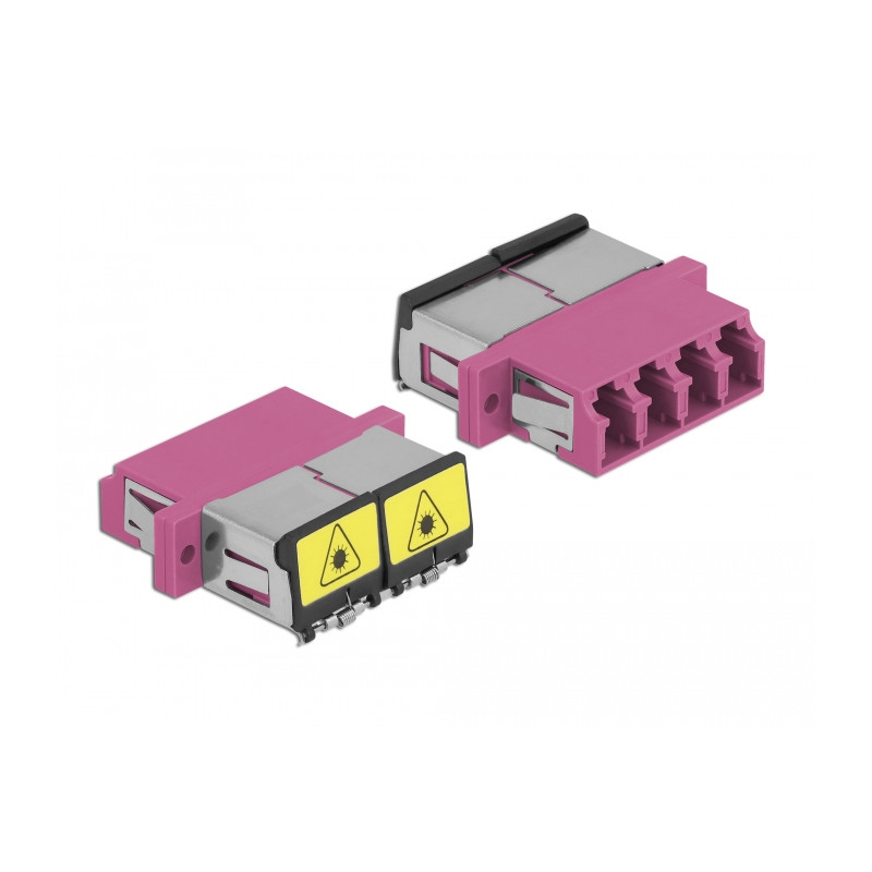 Delock LWL Kupplung mit Laserschutzklappe LC Quad Buchse zu LC Quad Buchse Multimode violett
