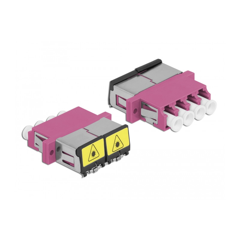 Delock LWL Kupplung mit Laserschutzklappe LC Quad Buchse zu LC Quad Buchse Multimode violett