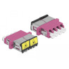 Delock LWL Kupplung mit Laserschutzklappe LC Quad Buchse zu LC Quad Buchse Multimode violett