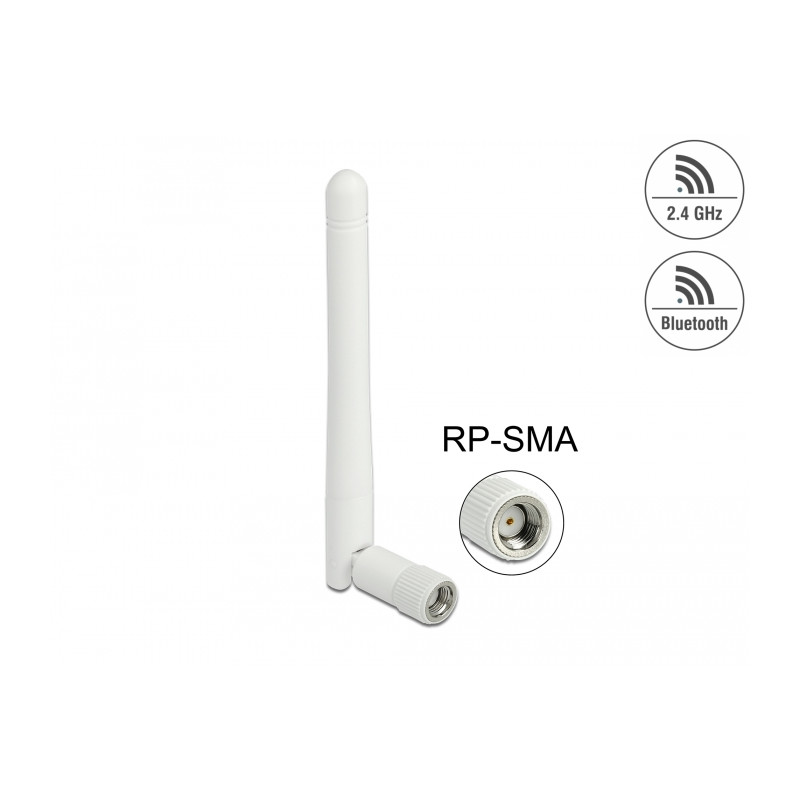Delock WLAN 802.11 b/g/n Antenne RP-SMA Stecker 2 dBi omnidirektional mit Kippgelenk weiß