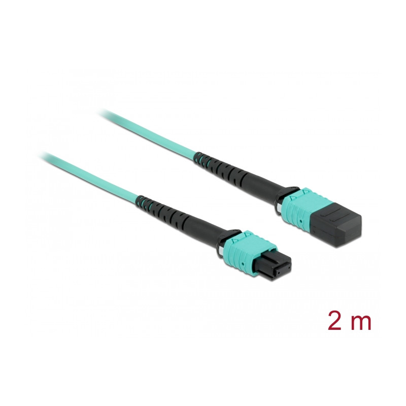 Delock LWL Kabel MPO Buchse zu MPO Buchse 12 Fasern, Polarität B, Multimode OM4, 50/125 µm, 2 m
