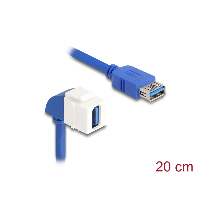 Delock Keystone Modul Kabel USB 5 Gbps Typ-A Buchse zu USB Typ-A Buchse 90° gewinkelt 20 cm blau