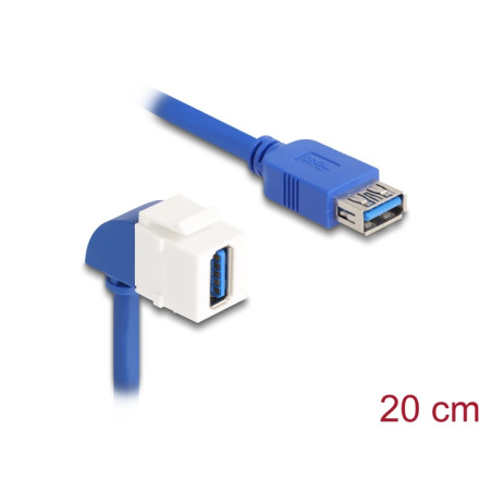 Delock Keystone Modul Kabel USB 5 Gbps Typ-A Buchse zu USB Typ-A Buchse 90° gewinkelt 20 cm blau