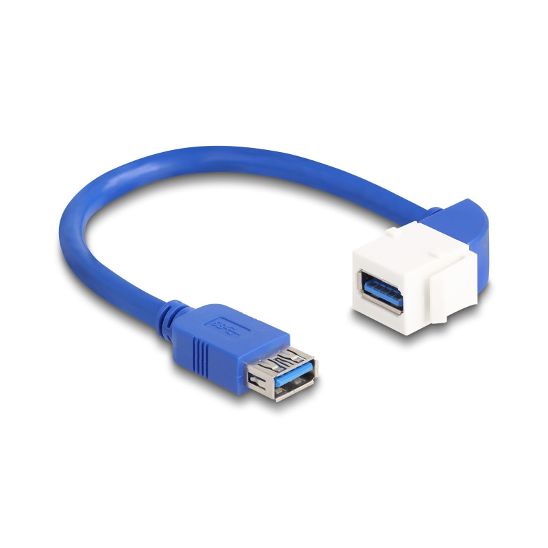 Delock Keystone Modul Kabel USB 5 Gbps Typ-A Buchse zu USB Typ-A Buchse 90° gewinkelt 20 cm blau