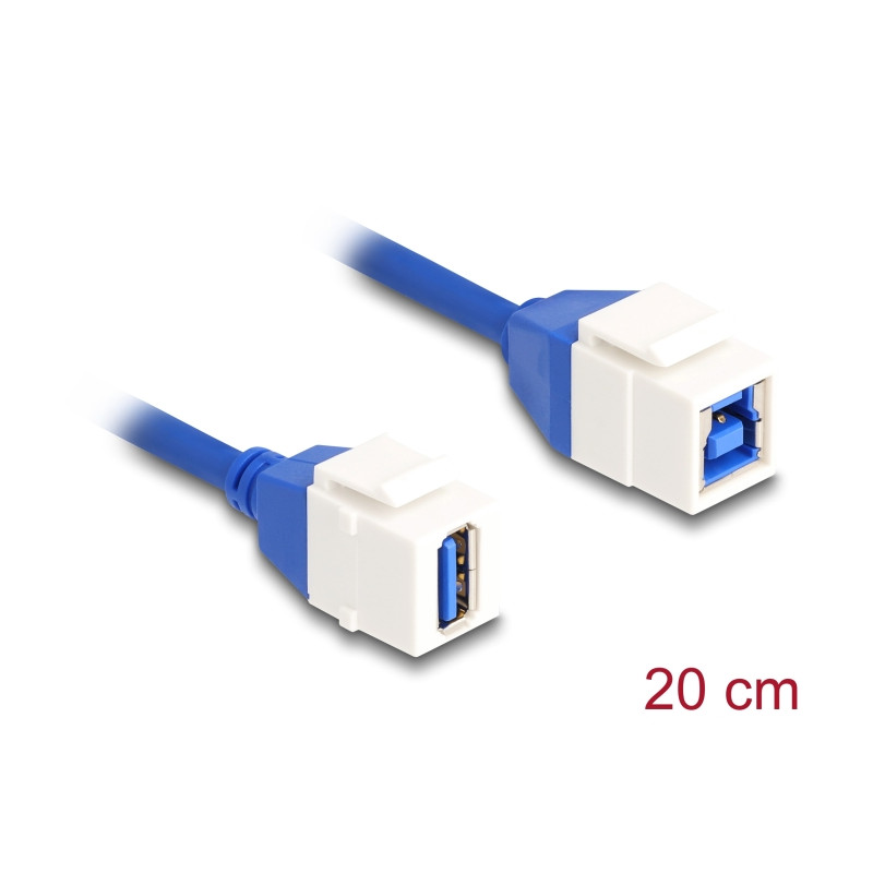 Delock Keystone Modul Kabel USB 5 Gbps Typ-A Buchse zu USB Typ-B Buchse 20 cm blau