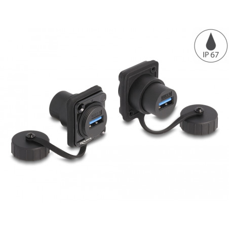 Delock D-Typ Modul USB 5 Gbps Typ-A Buchse zu USB 5 Gbps Typ-A Buchse mit Verschlusskappe IP67 staub- und wasserdicht