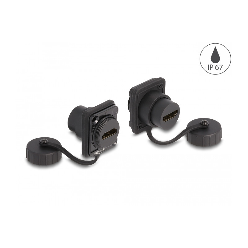 Delock D-Typ Modul HDMI-A Buchse zu HDMI-A Buchse mit Verschlusskappe IP67 staub- und wasserdicht