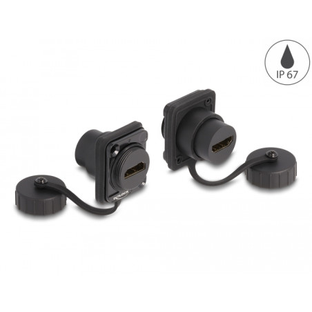 Delock D-Typ Modul HDMI-A Buchse zu HDMI-A Buchse mit Verschlusskappe IP67 staub- und wasserdicht