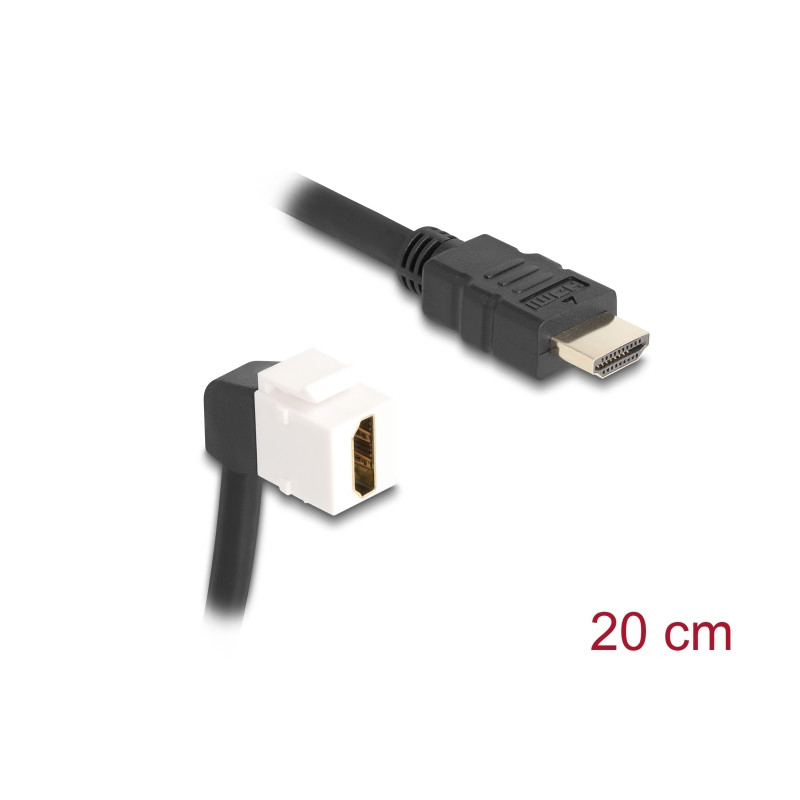 Delock Keystone Modul Kabel HDMI Stecker zu Buchse 90° gewinkelt 8K 60 Hz 20 cm schwarz