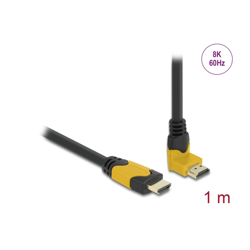 Delock High Speed HDMI Kabel Stecker gerade zu Stecker 90° oben gewinkelt 48 Gbps 8K 60 Hz 1 m
