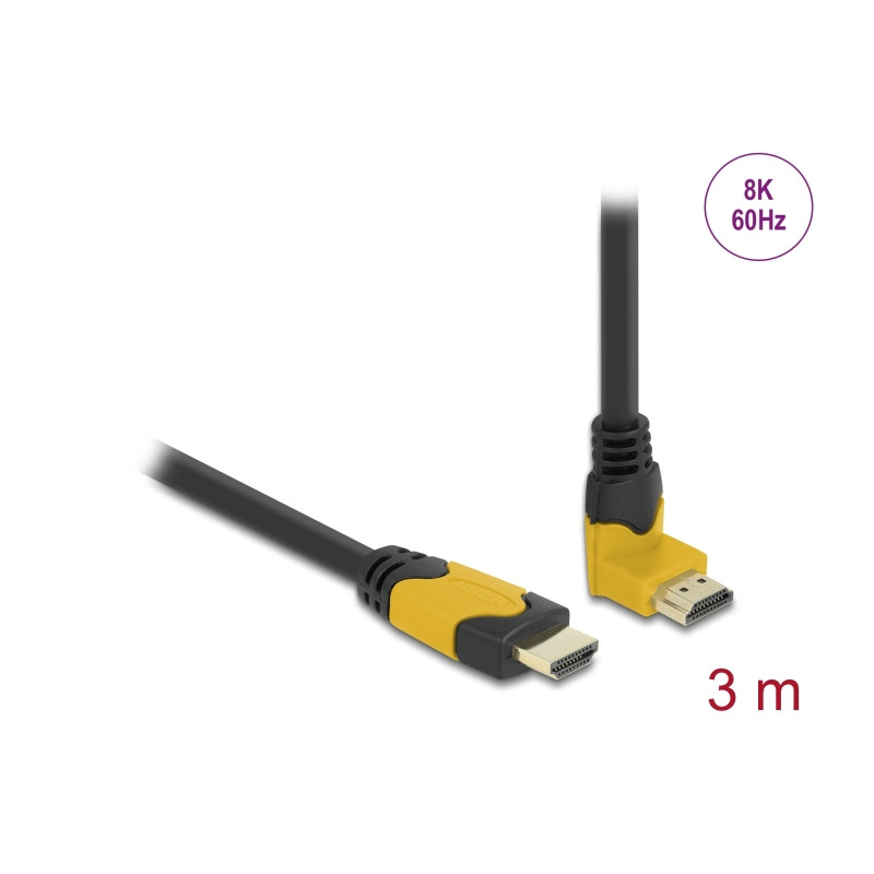 Delock High Speed HDMI Kabel Stecker gerade zu Stecker 90° oben gewinkelt 48 Gbps 8K 60 Hz 3 m