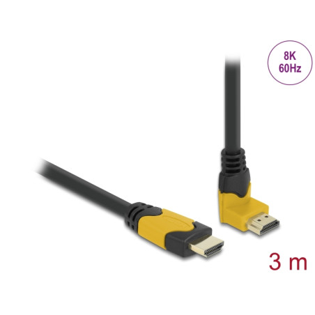 Delock High Speed HDMI Kabel Stecker gerade zu Stecker 90° oben gewinkelt 48 Gbps 8K 60 Hz 3 m