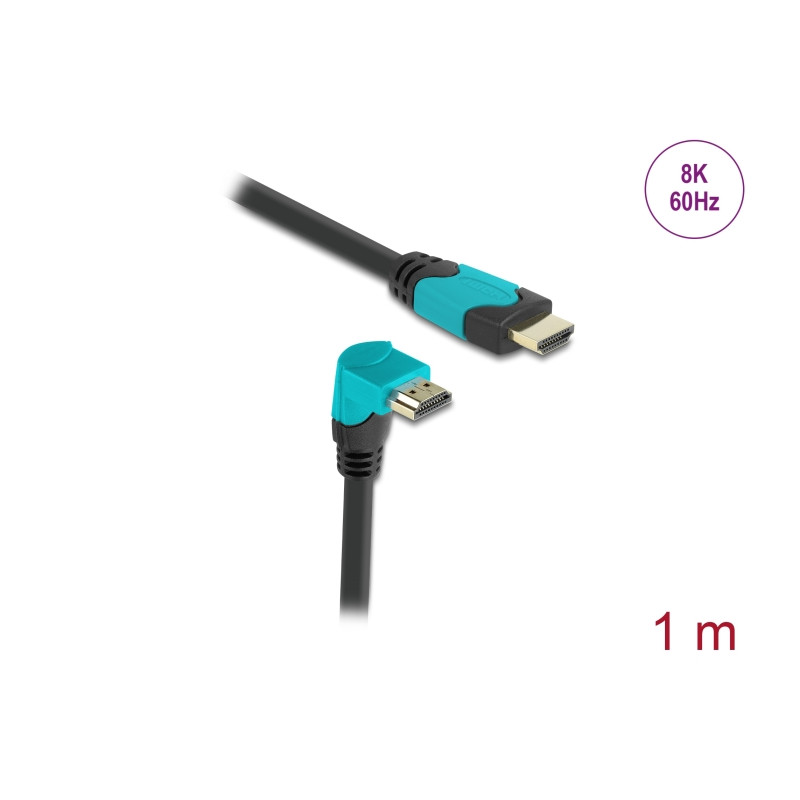 Delock High Speed HDMI Kabel Stecker gerade zu Stecker 90° unten gewinkelt 48 Gbps 8K 60 Hz 1 m