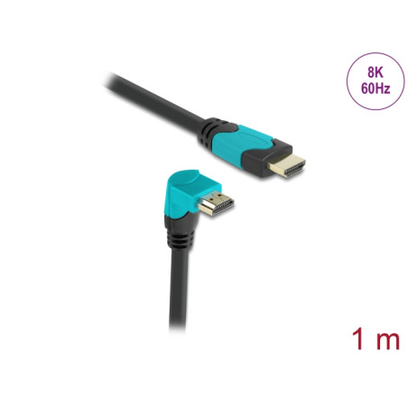 Delock High Speed HDMI Kabel Stecker gerade zu Stecker 90° unten gewinkelt 48 Gbps 8K 60 Hz 1 m