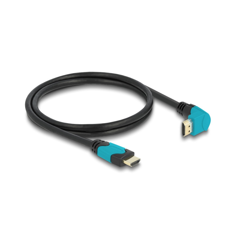 Delock High Speed HDMI Kabel Stecker gerade zu Stecker 90° unten gewinkelt 48 Gbps 8K 60 Hz 1 m