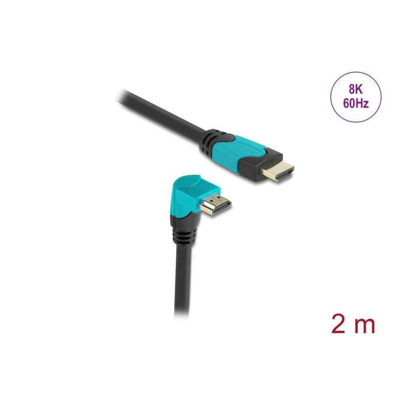 Delock High Speed HDMI Kabel Stecker gerade zu Stecker 90° unten gewinkelt 48 Gbps 8K 60 Hz 2 m