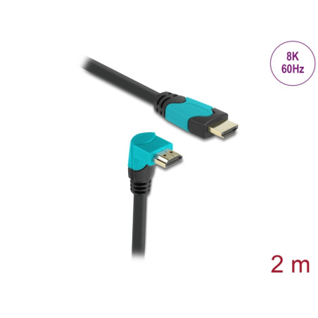 Delock High Speed HDMI Kabel Stecker gerade zu Stecker 90° unten gewinkelt 48 Gbps 8K 60 Hz 2 m