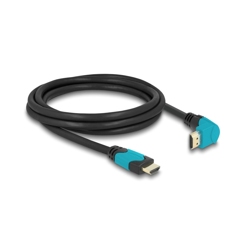 Delock High Speed HDMI Kabel Stecker gerade zu Stecker 90° unten gewinkelt 48 Gbps 8K 60 Hz 2 m