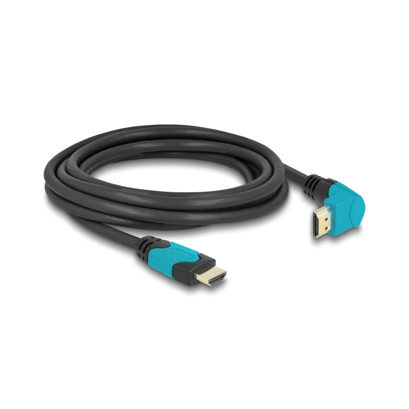 Delock High Speed HDMI Kabel Stecker gerade zu Stecker 90° unten gewinkelt 48 Gbps 8K 60 Hz 3 m