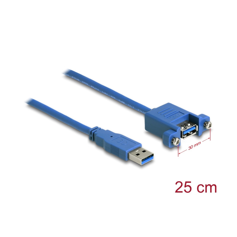 Delock USB 5 Gbps Kabel Typ-A Stecker zu USB 5 Gbps Typ-A Buchse zum Einbau 25 cm