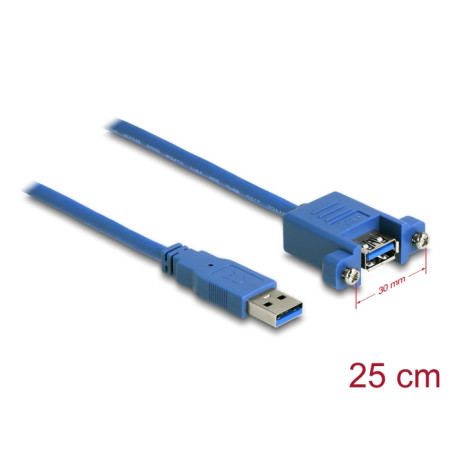 Delock USB 5 Gbps Kabel Typ-A Stecker zu USB 5 Gbps Typ-A Buchse zum Einbau 25 cm