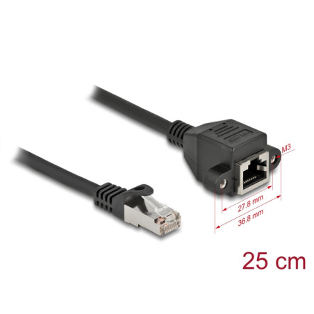 Delock Netzwerk Verlängerungskabel S/FTP RJ45 Stecker zu RJ45 Buchse Cat.6A 25 cm schwarz