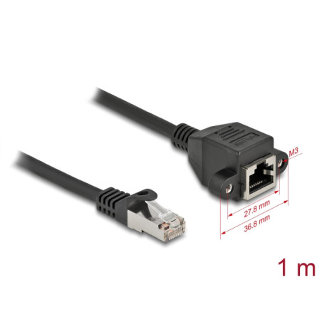 Delock Netzwerk Verlängerungskabel S/FTP RJ45 Stecker zu RJ45 Buchse Cat.6A 1 m schwarz