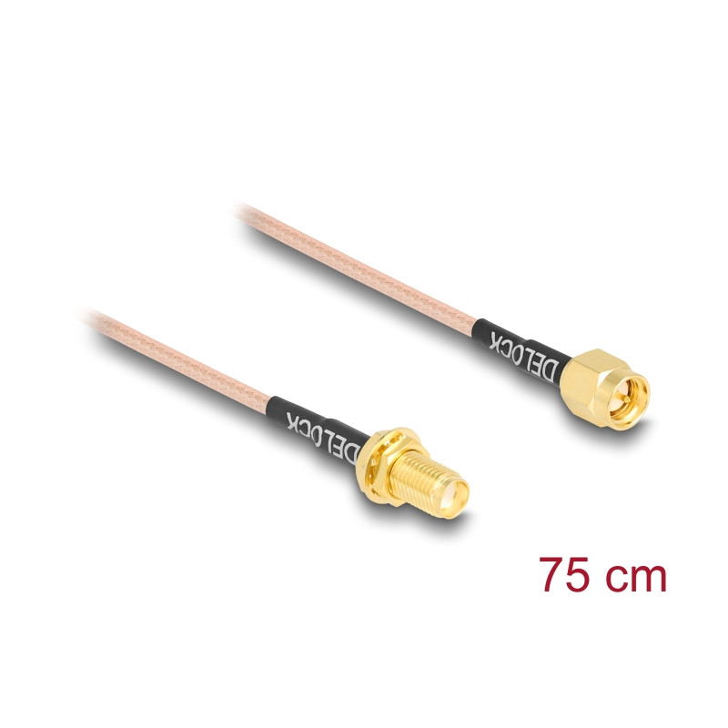 Delock Antennenkabel SMA Stecker zu SMA Buchse zum Einbau RG-316 75 cm