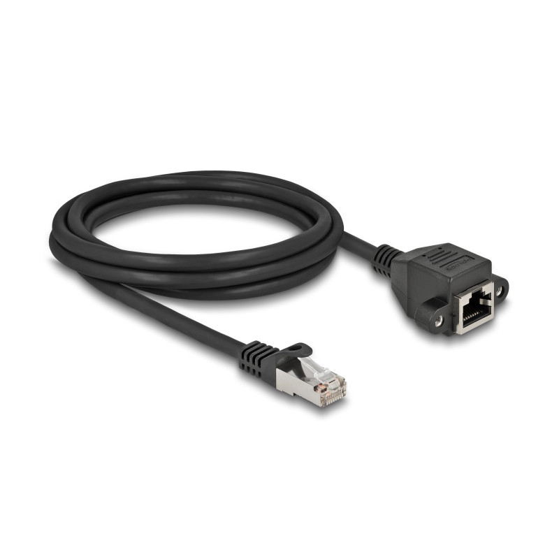 Delock Netzwerk Verlängerungskabel S/FTP RJ45 Stecker zu RJ45 Buchse Cat.6A 2 m schwarz