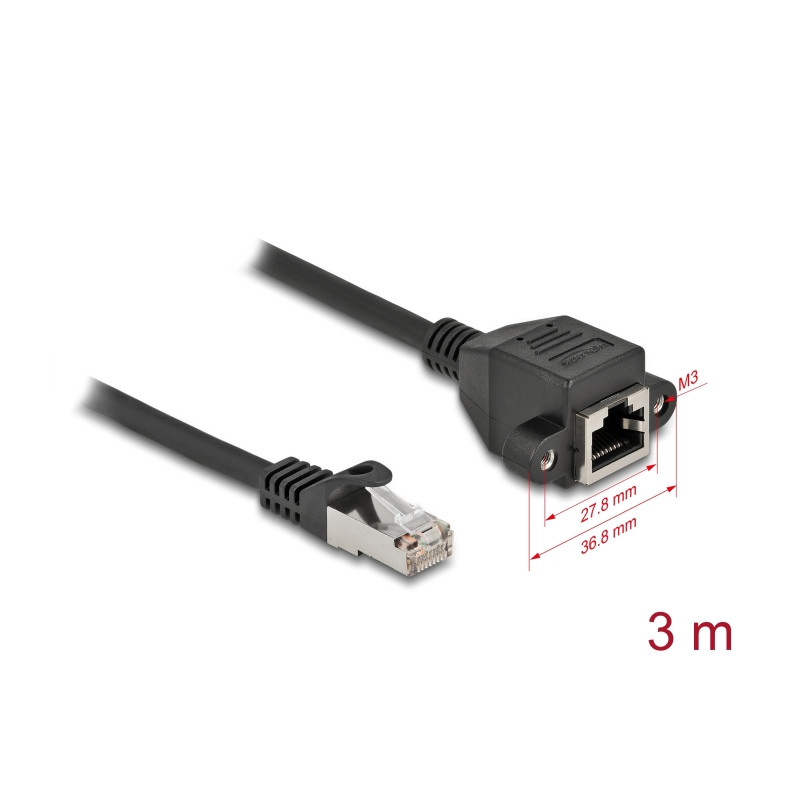 Delock Netzwerk Verlängerungskabel S/FTP RJ45 Stecker zu RJ45 Buchse Cat.6A 3 m schwarz