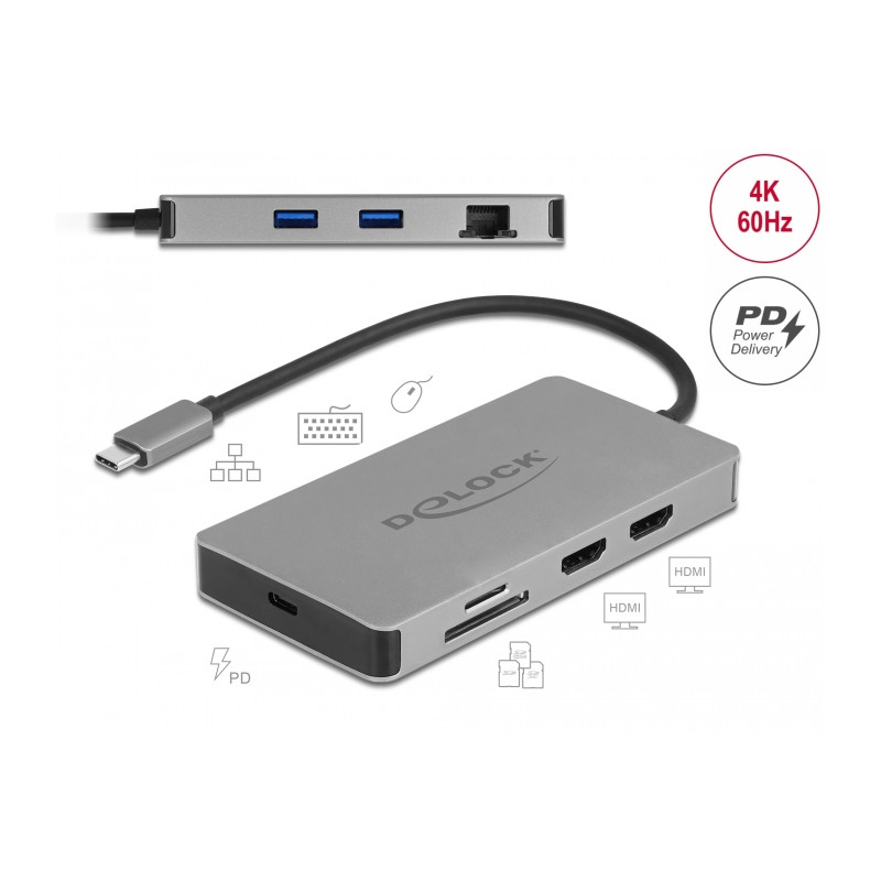Delock USB Type-C™ Dockingstation 4K - Dual HDMI MST / USB 3.2 / SD / LAN / PD 3.0