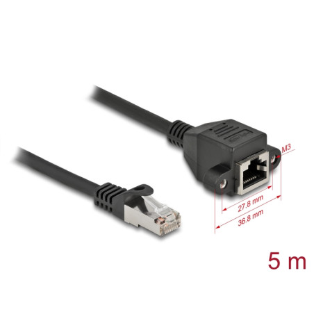Delock Netzwerk Verlängerungskabel S/FTP RJ45 Stecker zu RJ45 Buchse Cat.6A 5 m schwarz