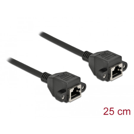 Delock Netzwerk Verlängerungskabel S/FTP RJ45 Buchse zu RJ45 Buchse Cat.6A 25 cm schwarz