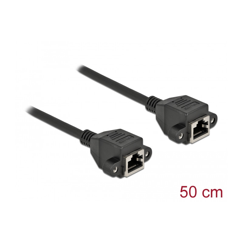Delock Netzwerk Verlängerungskabel S/FTP RJ45 Buchse zu RJ45 Buchse Cat.6A 50 cm schwarz