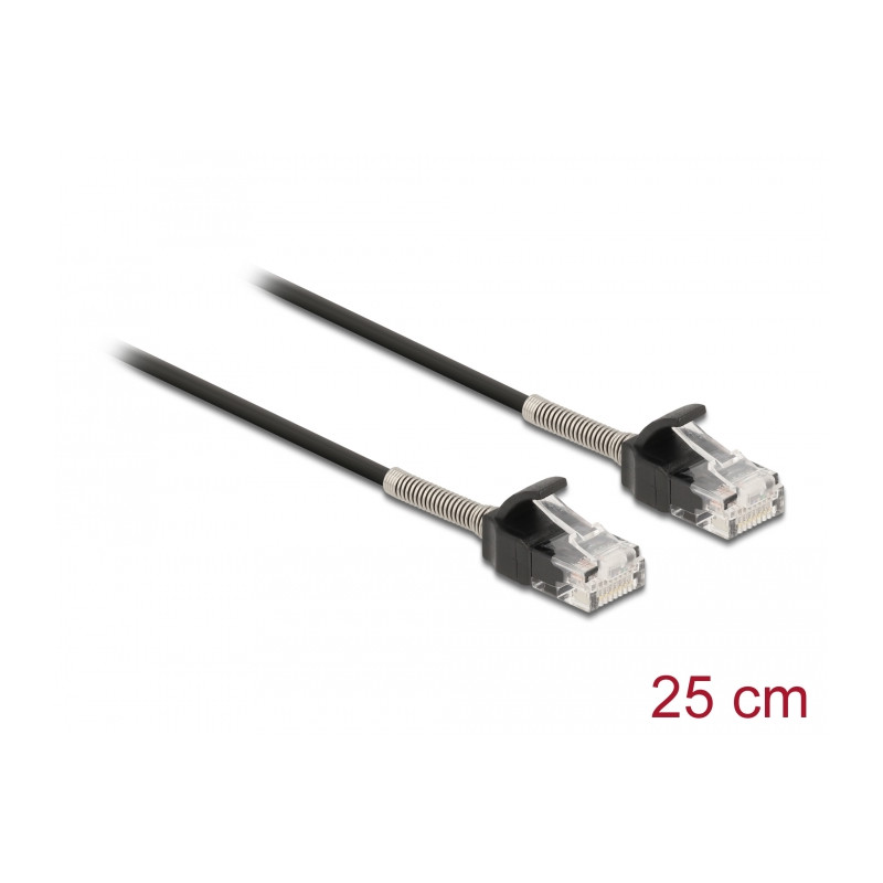 Delock Kabel RJ45 Stecker zu RJ45 Stecker mit Knickschutz Cat.6A 25 cm schwarz