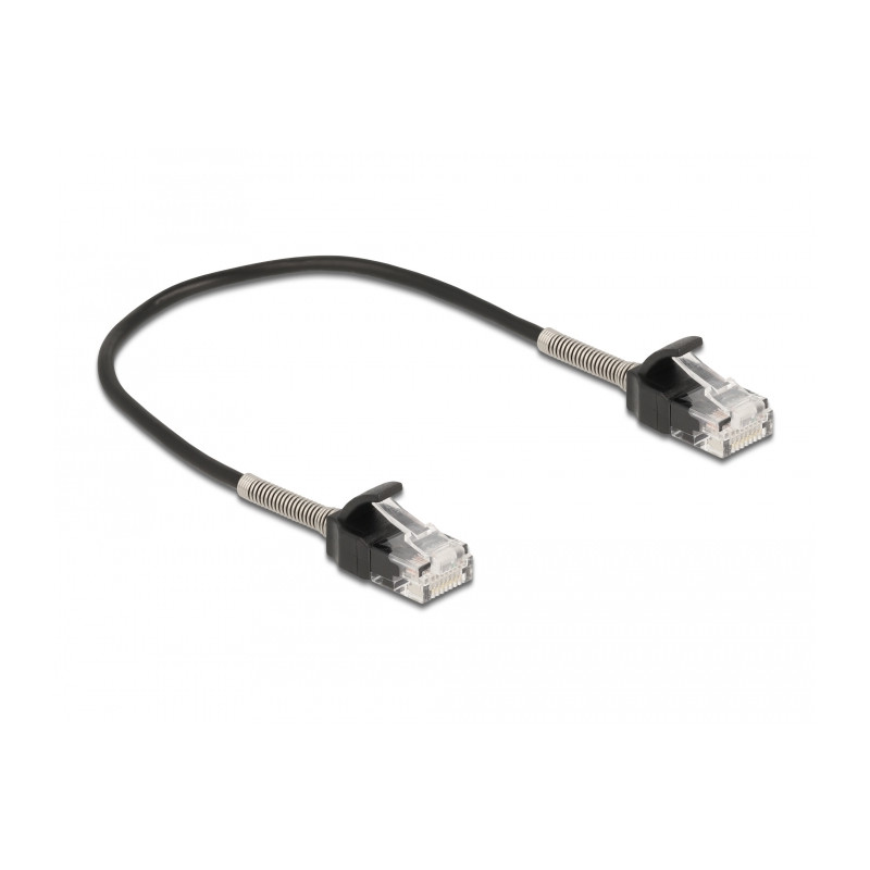 Delock Kabel RJ45 Stecker zu RJ45 Stecker mit Knickschutz Cat.6A 25 cm schwarz