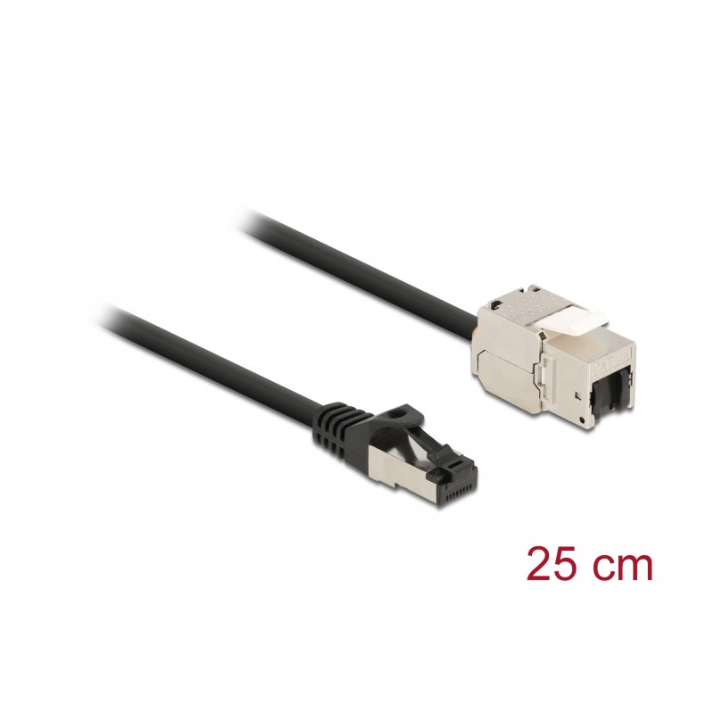 Delock Kabel RJ45 Stecker zu Keystone Modul RJ45 Buchse Cat.6A 25 cm schwarz