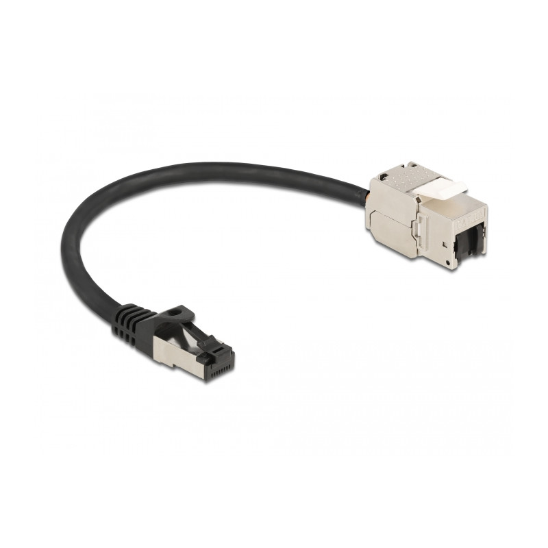 Delock Kabel RJ45 Stecker zu Keystone Modul RJ45 Buchse Cat.6A 25 cm schwarz