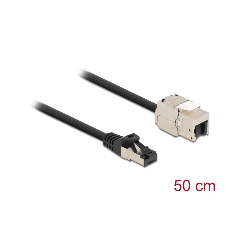 Delock Kabel RJ45 Stecker zu Keystone Modul RJ45 Buchse Cat.6A 50 cm schwarz