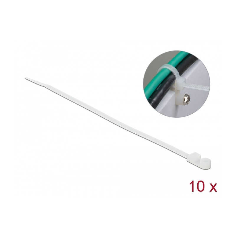 Delock Kabelbinder mit Befestigungsöse L 160 x B 4,8 mm weiß 10 Stück