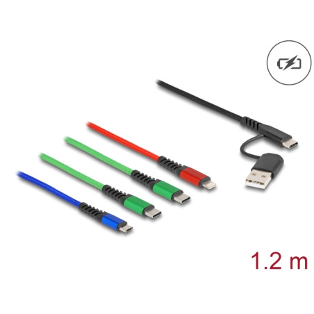 Delock USB Ladekabel 4 in 1 USB Typ-A + USB-C™ zu Lightning™ / Micro USB / 2 x USB Type-C™ 1,20 m