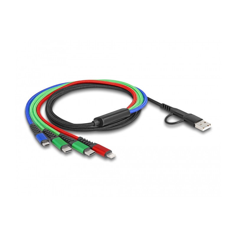 Delock USB Ladekabel 4 in 1 USB Typ-A + USB-C™ zu Lightning™ / Micro USB / 2 x USB Type-C™ 1,20 m