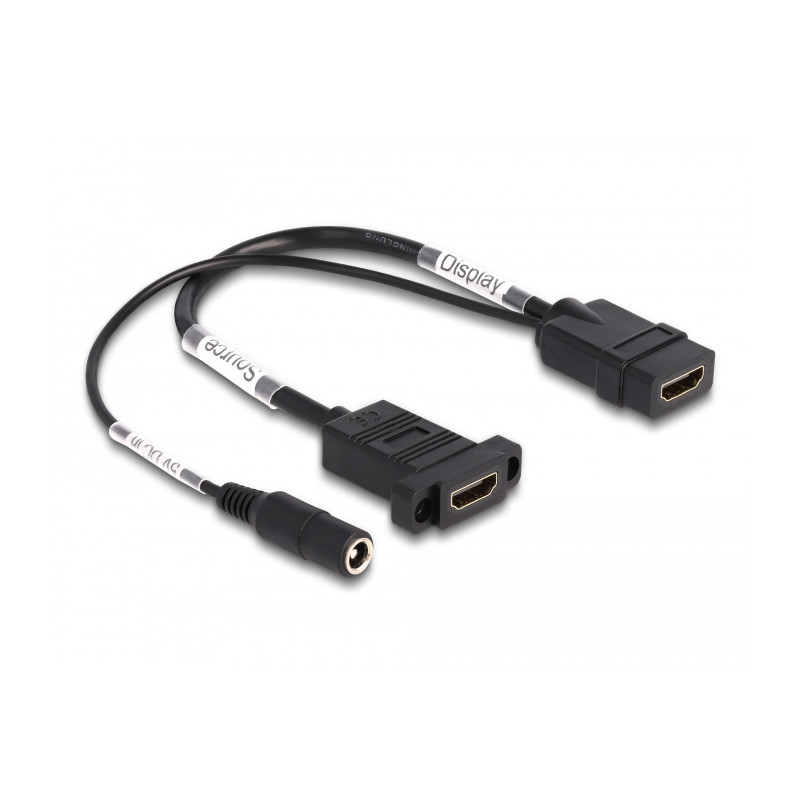 Delock HDMI Kabel 4K 60 Hz mit DC Einspeisung 2,1 x 5,5 mm 0,30 m zum Einbau
