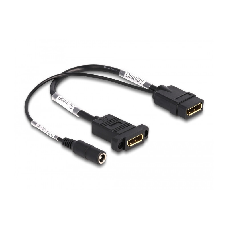 Delock DisplayPort Kabel 4K 60 Hz mit DC Einspeisung 2,1 x 5,5 mm 0,30 m zum Einbau