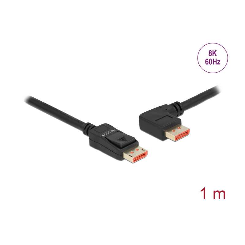 Delock DisplayPort Kabel Stecker gerade zu Stecker 90° links gewinkelt 8K 60 Hz 1 m
