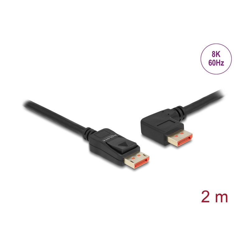 Delock DisplayPort Kabel Stecker gerade zu Stecker 90° links gewinkelt 8K 60 Hz 2 m