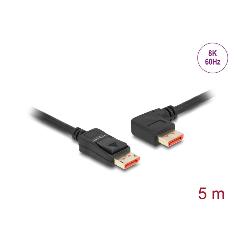 Delock DisplayPort Kabel Stecker gerade zu Stecker 90° links gewinkelt 8K 60 Hz 5 m