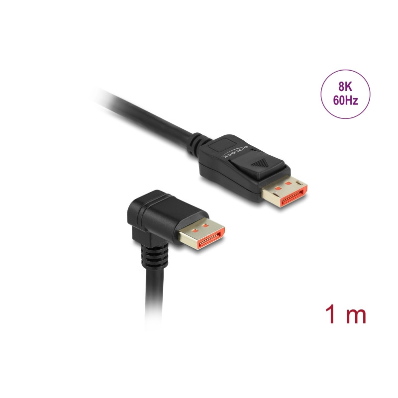 Delock DisplayPort Kabel Stecker gerade zu Stecker 90° unten gewinkelt 8K 60 Hz 1 m