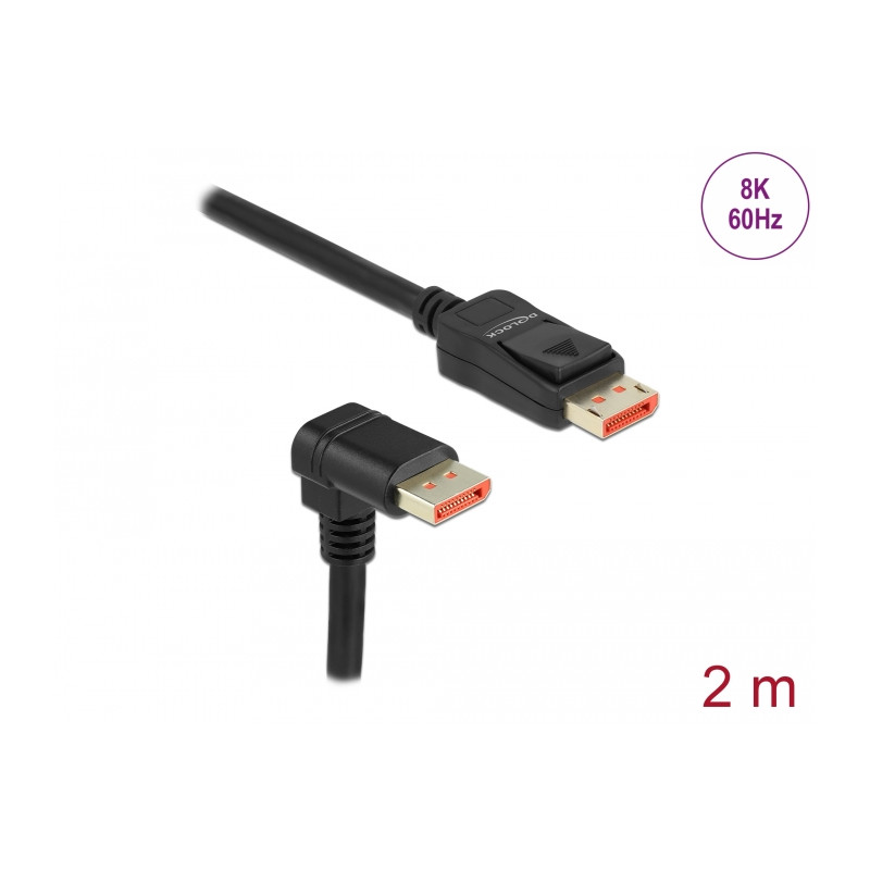 Delock DisplayPort Kabel Stecker gerade zu Stecker 90° unten gewinkelt 8K 60 Hz 2 m